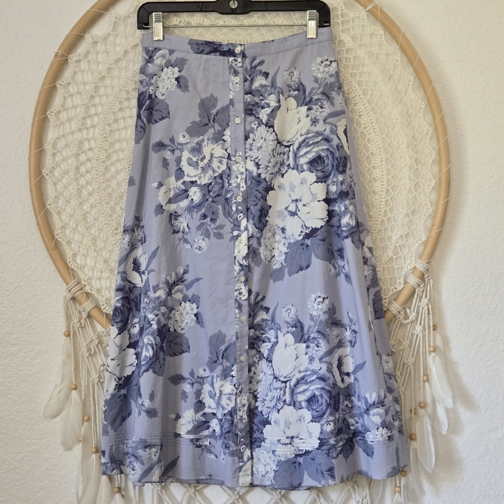 Lauren Ralph Lauren Blue Floral Midi Skirt